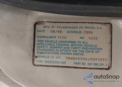 1988 Volkswagen Fox z USA, uszkodzony, nr VIN 9BWBA030XJP091052